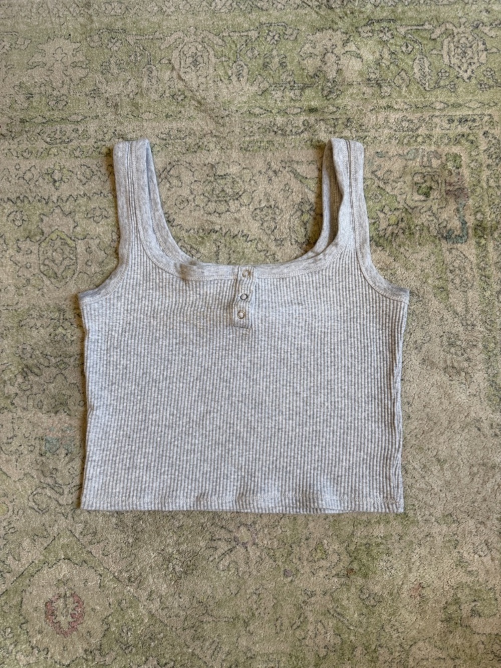 Cotton On Ribbed Square-Neck Cropped Tank - Gray